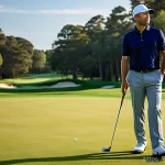 골프 레인저 파인더 추천 모델 - **Prompt:** A confident male golfer in his late 30s, wearing a stylish navy blue polo shirt and beig...