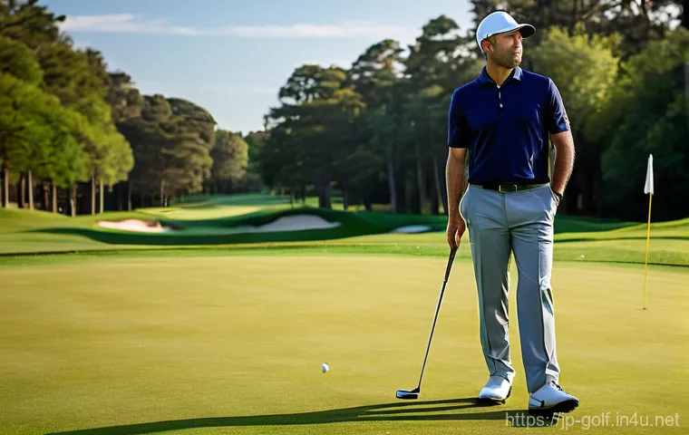골프 레인저 파인더 추천 모델 - **Prompt:** A confident male golfer in his late 30s, wearing a stylish navy blue polo shirt and beig...